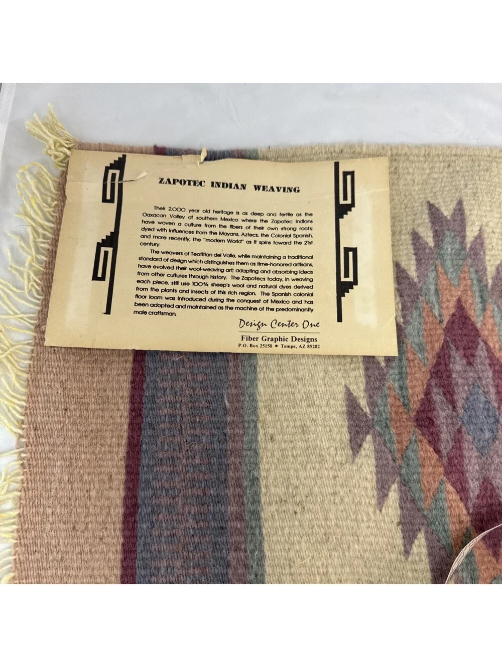Zapotec Oaxacan Handwoven Wool Authentic Mexican Weaving Rug 20” X 15” Geometric